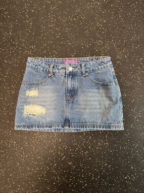 Edikted Light Blue Distressed Denim Mini Skirt